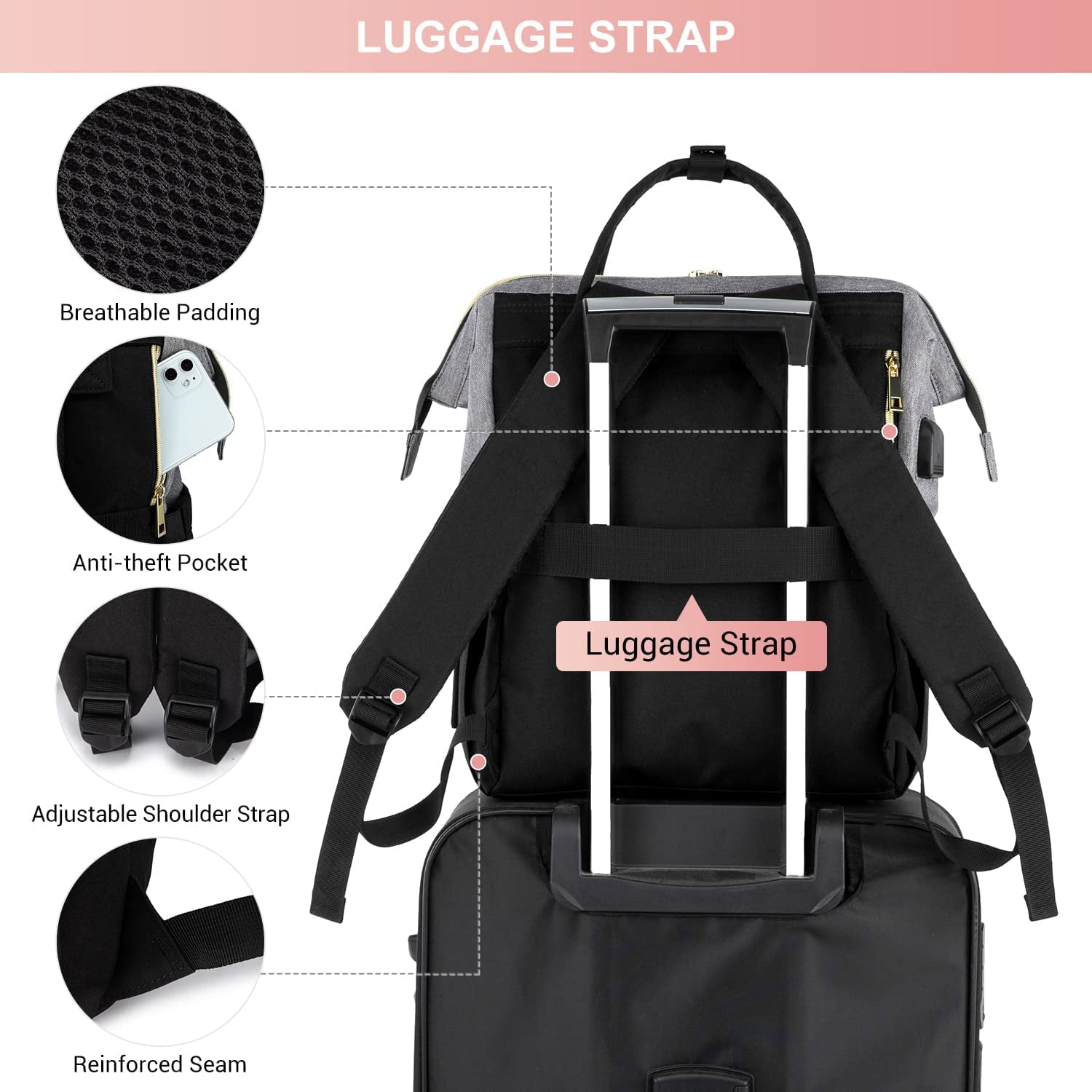 Lovevook Laptop Backpack for Women,17.3" Business Computer Bag Teacher Nurse Backpack Purse with Anti-Thief Pocket, Larger Waterproof Travel Bag College Backpack with USB Charging Port