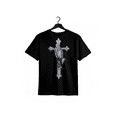 thumbnail image 1 of Camiseta deportiva de cuello redondo para hombre con diseño de cruz y mano en oración, 95% elastano, tejido microelástico, manga corta, color negro, para gimnasio y fitness., 1 of 6