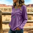 thumbnail image 4 of Linen Tops for Women Summer Raw Trim Long Sleeve Frayed Vintage Shirts Lightweight Dressy Crew Neck Flowy Blouses Purple M, 4 of 5