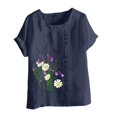thumbnail image 3 of Birdeem Chemise Décontractée d'Été pour Femmes Col Rond Manches Courtes Imprimé Floral Ample, 3 of 12
