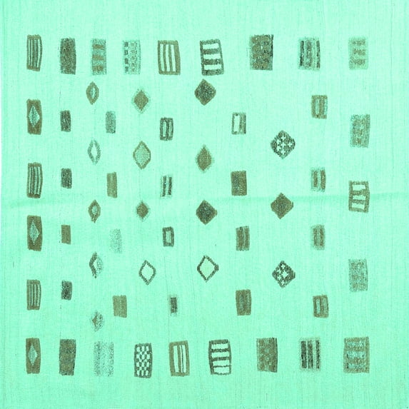 Ahgly Company Machine Washable Indoor Square Abstract Turquoise Blue Contemporary Area Rugs, 5' Square