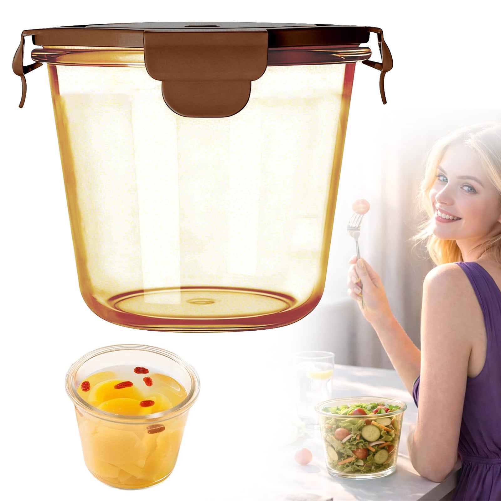 25oz Glass Soup Storage Containers with Airtight Lids, Round Durable Glass Food Prep Bowls Meal Prep Containers for Lunch Salad Leftovers Microwave Freezer Oven Dishwasher Safe, 1Pc(Brown,5x5x4.5")