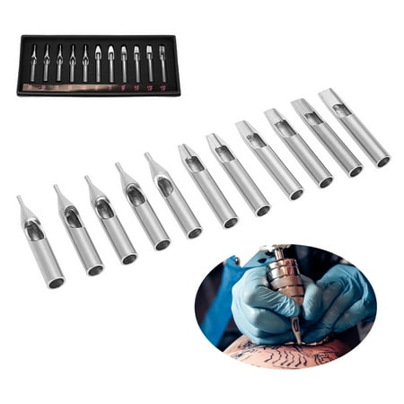 Ccdes 11Pcs/set Sizes Stainless Steel Tattoo Nozzle Tips Needle Nozzle Mix Kit with Slot Box Package, Tattoo Nozzle Tips Set,Tattoo Nozzle
