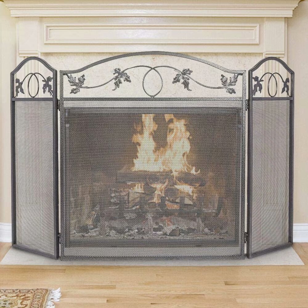 3 Panel Pewter Wrought Iron Fireplace Screen Outdoor Metal Decorative