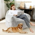 thumbnail image 3 of Large 51" Fluffy Plush Faux Fur Bean Bag Chair Cover with Filler – Machine Washable, Anti-Slip Round Sofa & Storage Bag, Grey, 3 of 8