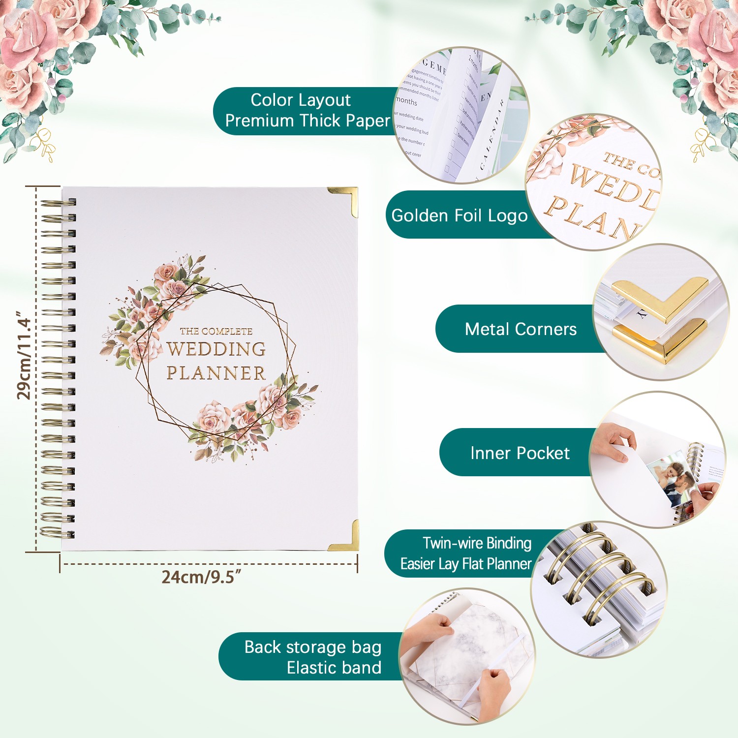 TJT Wedding Planner, 188 Page Wedding Planner and Organizer for Bride, Bridal Planning Binder with Countdown Calendar Gifts