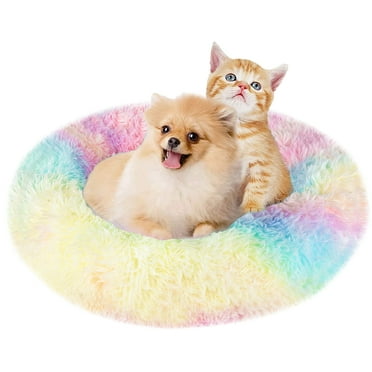 PinkSheep 24" Dog Bed for Small Medium Dogs, Calming Donut Cat Pet Dog Beds for Small Medium Dogs Cats, Rainbow