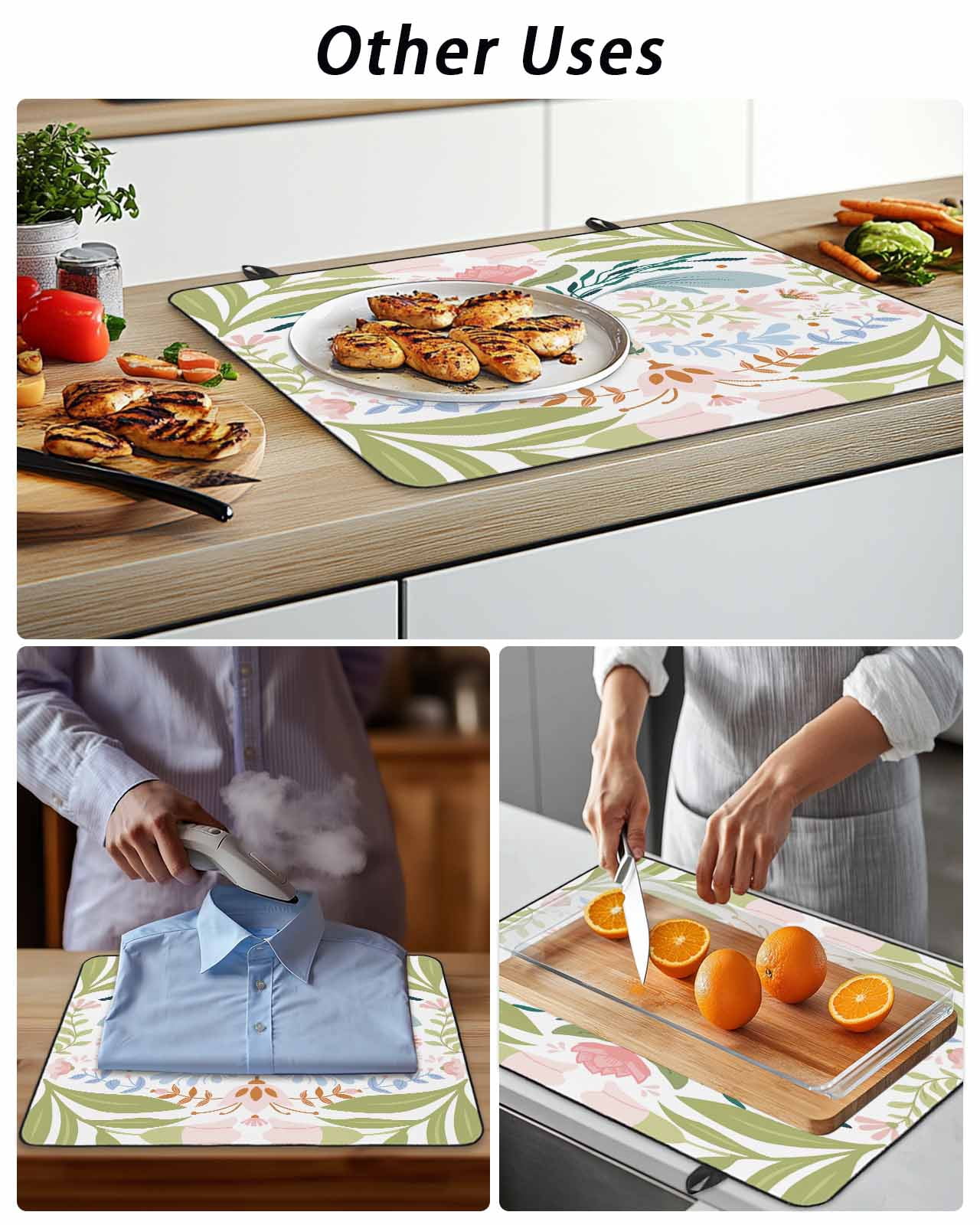 Stove Top Covers for Electric Stove, Boho Green Flower Glass Stovetop Cover Protector, Botanical Watercolor Leaf Floral Induction Cooktop Protector Oven Mat for Kitchen Countertop 24"x21"