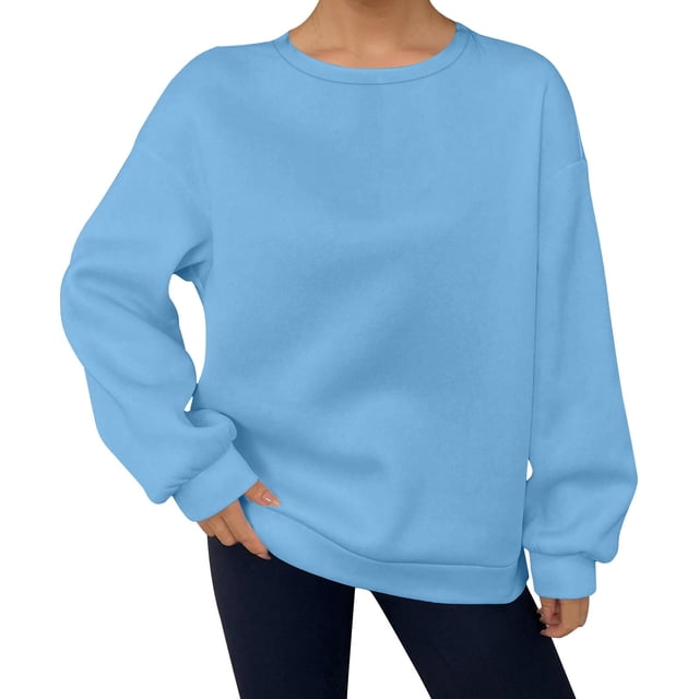 Xfvqtps Chandail de Sport à Manches Longues pour Femmes, Col Rond, Coupe Ample, Décontracté, Bleu Ciel