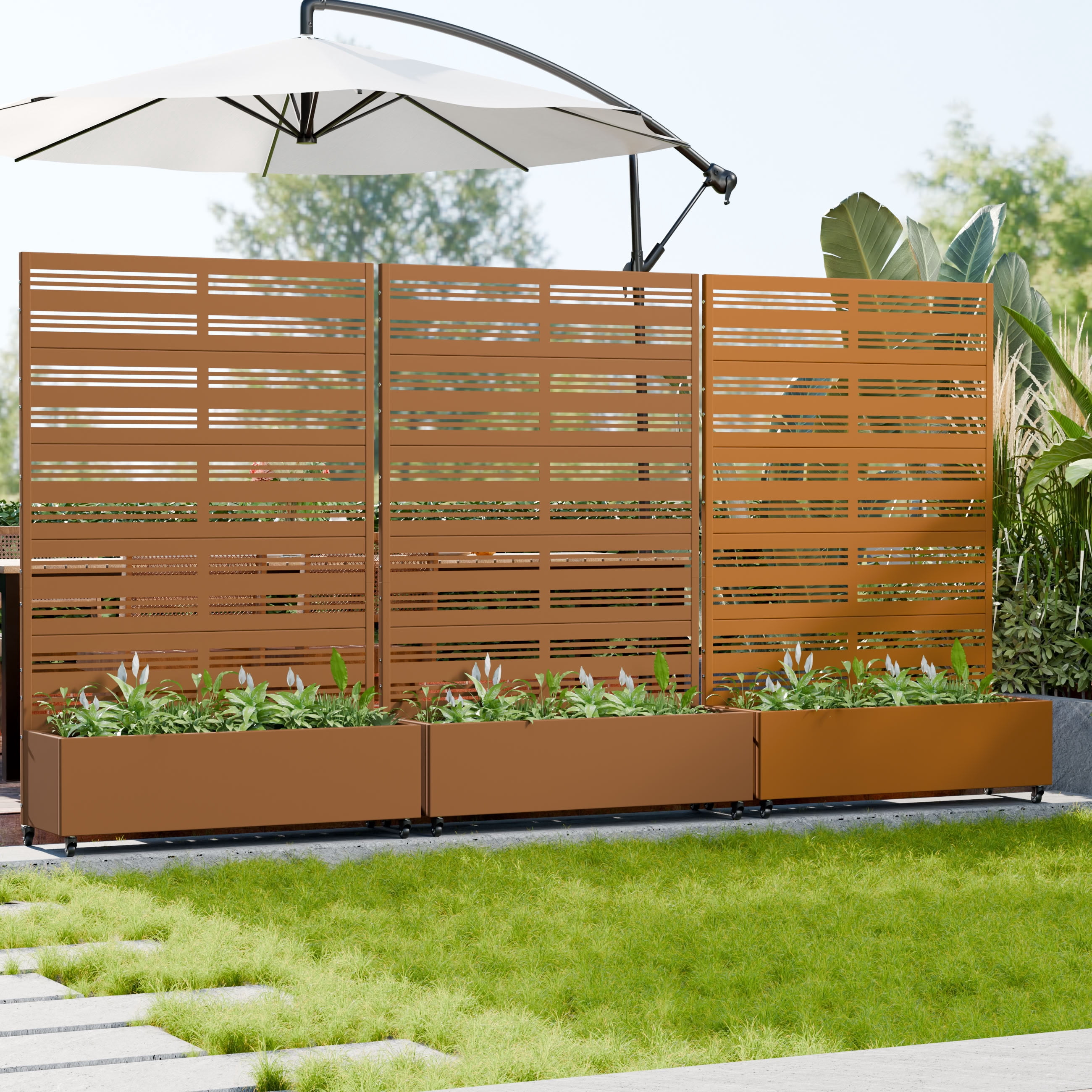 MAYEERTY 72*47in Outdoor Metal Planter Box, Decorative Laser Cut Planter, Privacy Screen Planter for Patio, Balcony, Backyard