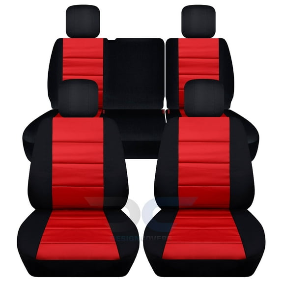 Designcovers Compatible with 2008-2010 Jeep Wrangler JK 4-Door Seat Covers: Black and Red - Full Set: Front & Rear Split Bench