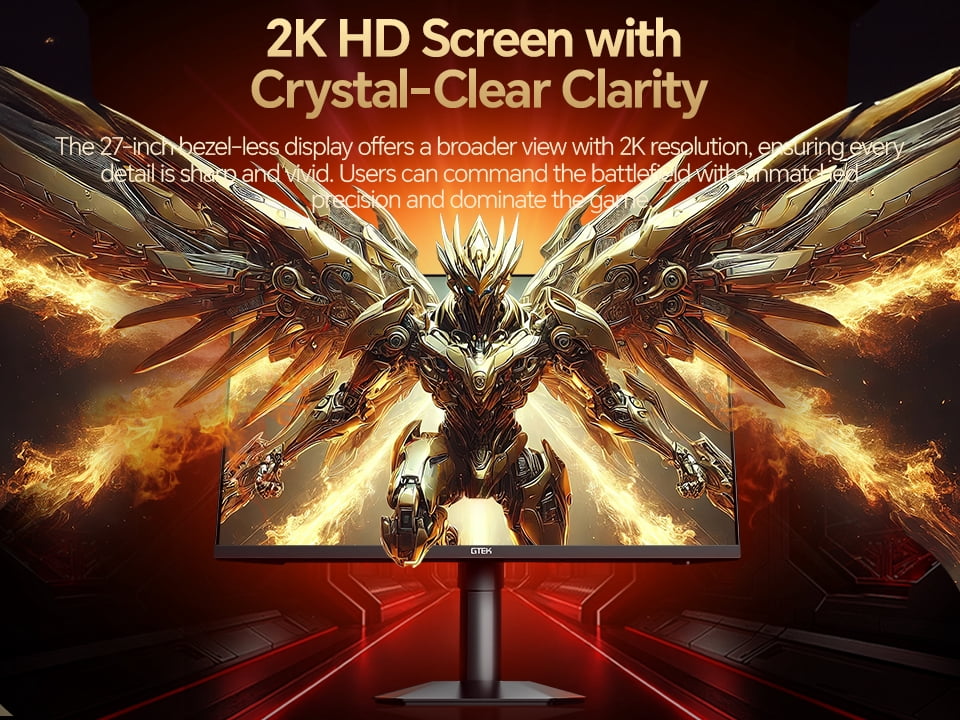 GTek 27 inch 320Hz 300Hz Gaming Monitor, Frameless 2K QHD 2560X1440P Fast IPS Computer Monitor, 1ms MPRT, FreeSync, 95% DCI-P3, HDR 400,DisplayPort/HDMI, Height Adjustable