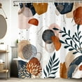 Abstract Boho Shower Curtain, Navy Blue Gold Leaves Plants Minimalist