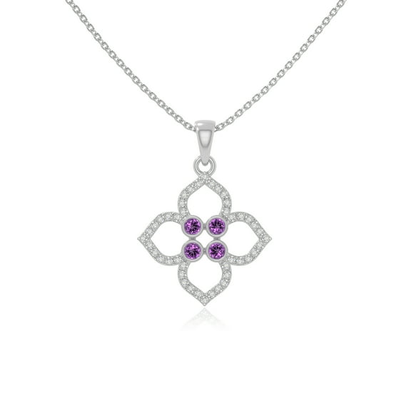 Natural Amethyst with Moissanite 4 Petal Power Pendant Necklaces for Women in Sterling Silver,February Birthstone Jewelry Gifts for Her Birthday,Wedding Anniversary,Mothers Day,Christmas,Valentines