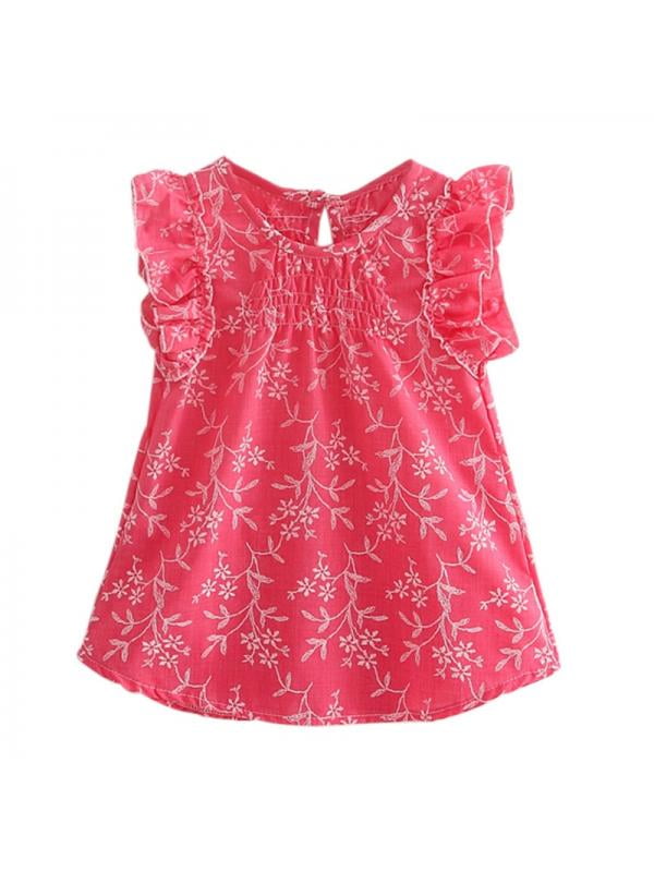 Toddler Baby Kids Girls Fly Sleeve Ruched Floral Flowers Print Dresses Clothes
