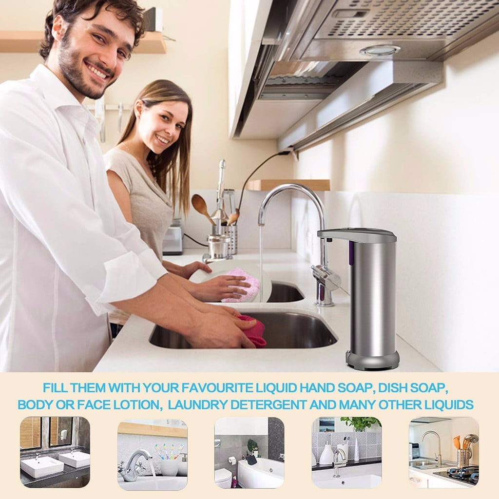 Jierger NEW Hands Free Touchless Stainless Steel Automatic Soap Dispenser Motion Sensor Equipped with Infrared Motion Sensor Smart for Bathroom Kitchen School Hotel