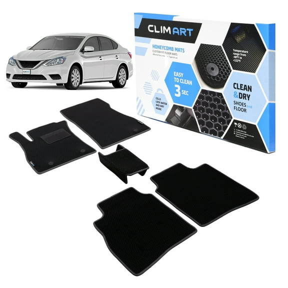 CLIM ART All-Weather Car Floor Mats Compatible with Nissan Sentra 2013-2019, Custom-Fit Heavy-Duty Floor Liners for Cars & SUVs, Car Accessories for Men & Women, Black - FL011413257