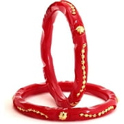 MAYA VERA Indian Handcrafted Gold Plated Designer Pola Bangles Set of 2, Red Bollywood Enchanting Jewelry Bangle Bracelets In Gold Tone For Women