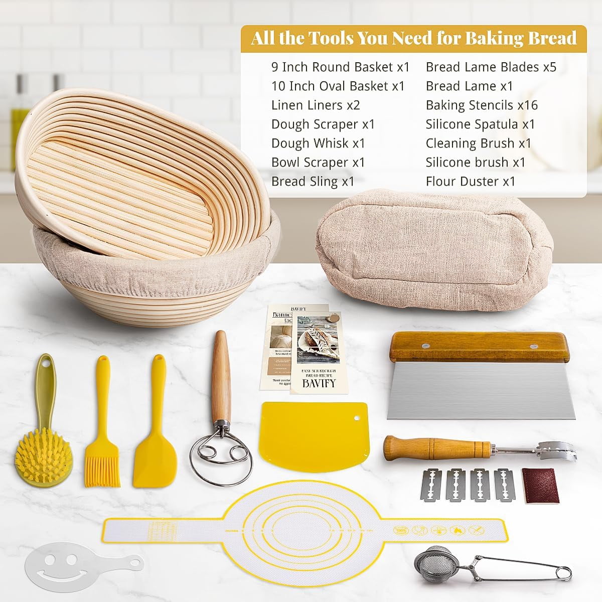 Jripae Bread Proofing Basket Set, 9" Round & 10" Oval Banneton Baskets,Complete Sourdough Starter Kit,Sourdough Bread Baking Supplies with Bread Lame, Sling, Dough Whisk