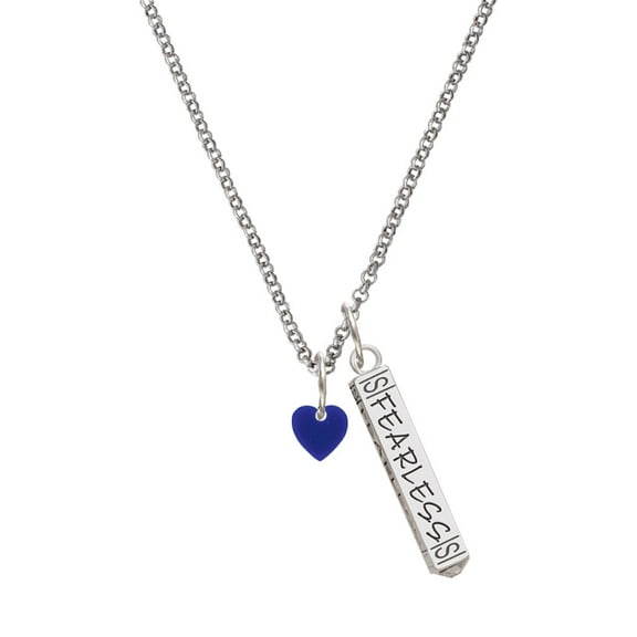 Delight Jewelry Acrylic 5/16" Navy Blue Heart Silvertone Fearless Bar Charm Necklace, 23"