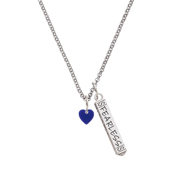 Delight Jewelry Acrylic 5/16" Navy Blue Heart Silvertone Fearless Bar Charm Necklace, 23"