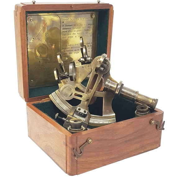 Sextant Brass Navigation Instruments Sextante Navegacion Marine Sextant in Rosewood Gift Box - Slow Motion Mechanism - 4 inches