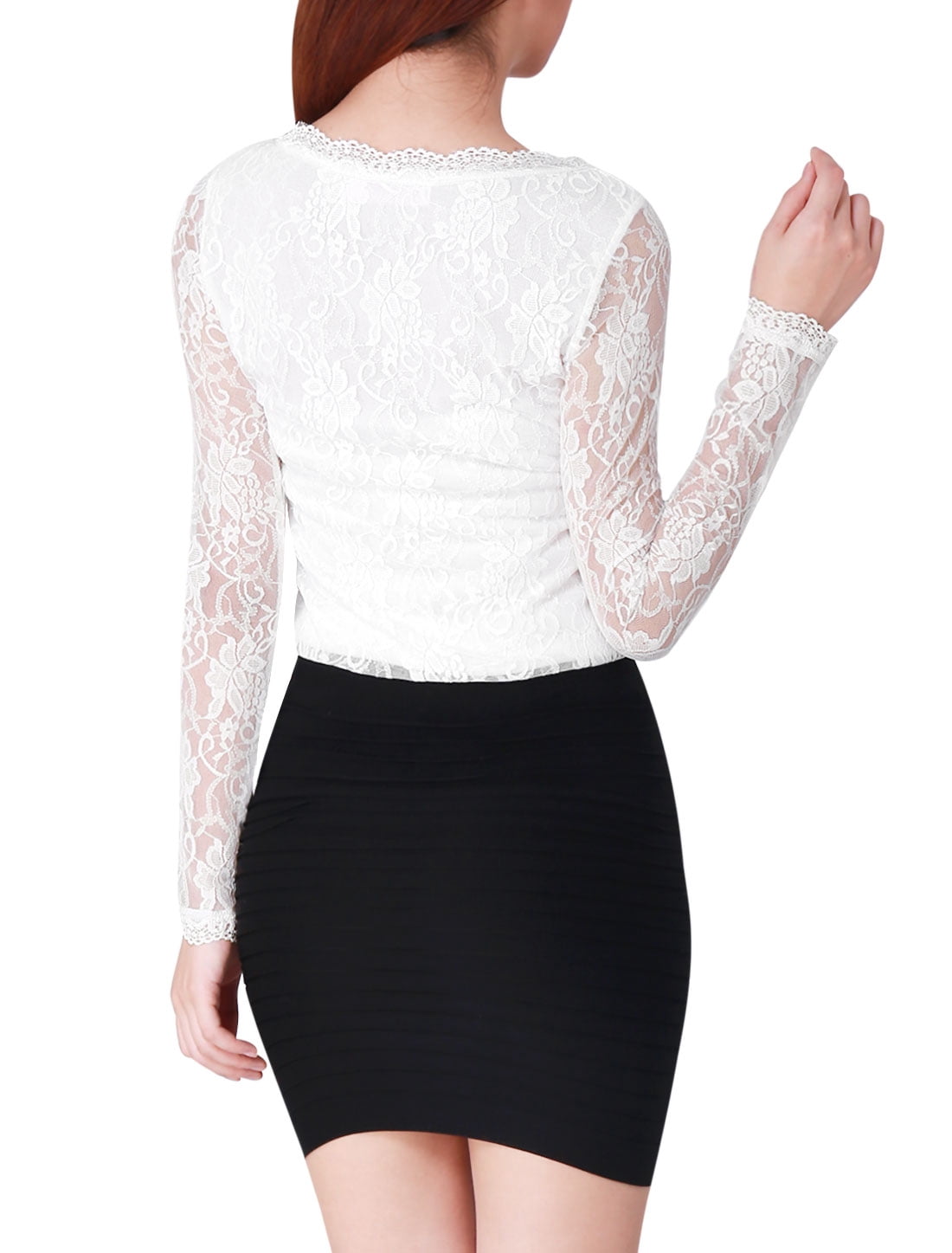 DARING DIVA Sheers Flower Embroidery Lace Top XS White