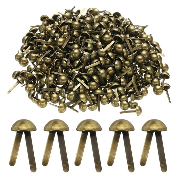 Uxcell 500pcs Brads Paper Fasteners, 8mm x 17mm Metal Paper Crafts Brads, Small Round Brass Split Pins, Bronze
