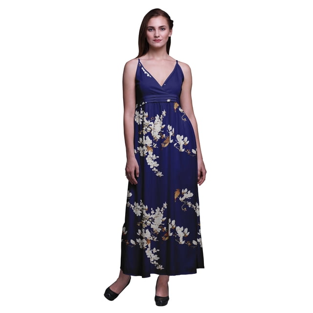 Bimba Robe Longue d'Été Sans Manches à Imprimé Teinture sur Nœuds Décontractée Maxi de Plage pour Femmes - X-Grand Bleu Marine