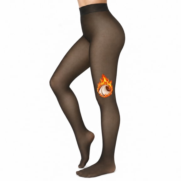 Women's Fleece Lined Tights, Fake Sheer Thermal Pantyhose for Women, High Waisted Warm Winter Tights, Soft Stretch Sheer-Look Tights