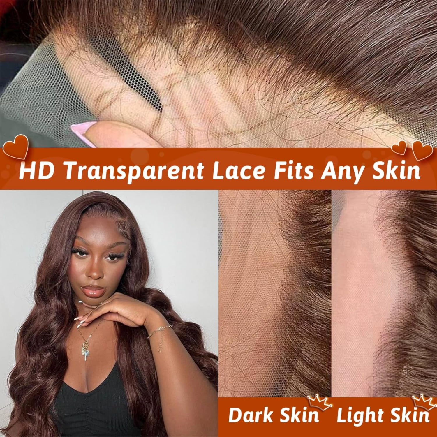 13*6 Inch HD Lace Closure 100% Human Hair Wig Body Wave Lace Front Wig 34" #4 Chocolate Brown Hair Heat Resistant Bleachable