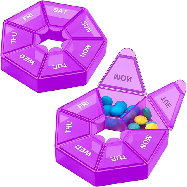 Pastillero semanal portátil de 2 piezas, con compartimento grande, morado JAMW Sencillez