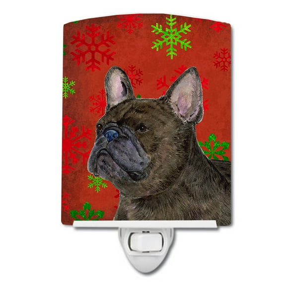 Caroline's Treasures SS4726CNL French Bulldog Red and Green Snowflakes Holiday Christmas Ceramic Night Light, 6x4x3",