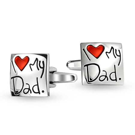 - I Love My Dad Red Heart Square Cuff Link For Men Shirt Cufflinks Gift For Father Daddy Steel Plated Brass Enamel
