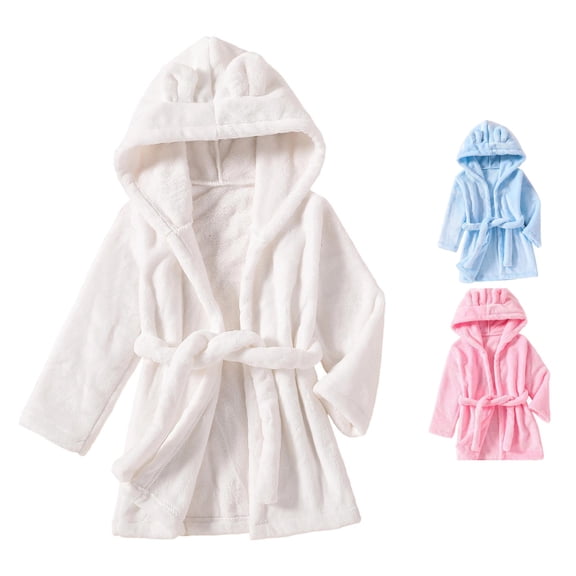 JAJAHO Kids Bathrobe Boys Girls Soft Plush Flannel Spa Hooded Robe, Sizes 1-8Y