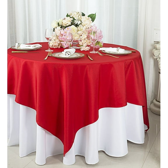 Wedding Linens Inc. 72" x 72" Square Polyester Table Overlays Toppers - Red