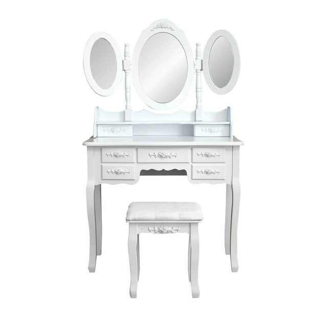 Vanity Desk With Mirror Urhomepro, Veikous Black Tri Folding Mirror Vanity Set With Light