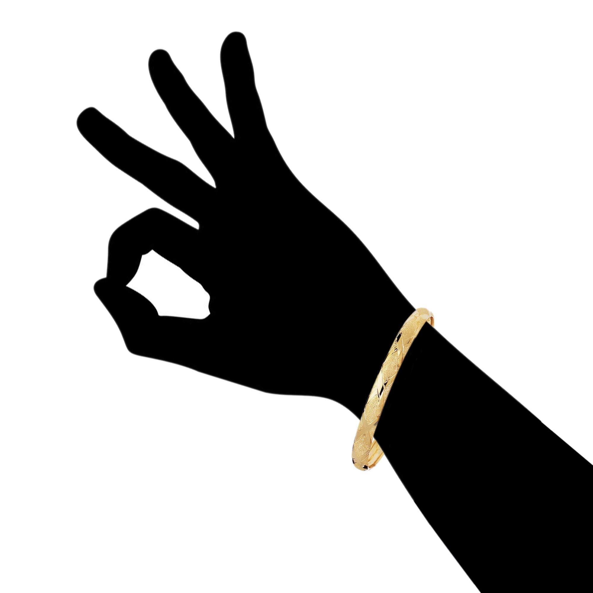 JewelStop 10K Yellow Gold 6mm Shiny Diamond Shape Laser Cut Pattern Bangle - 7 Inches, 4.4gr.
