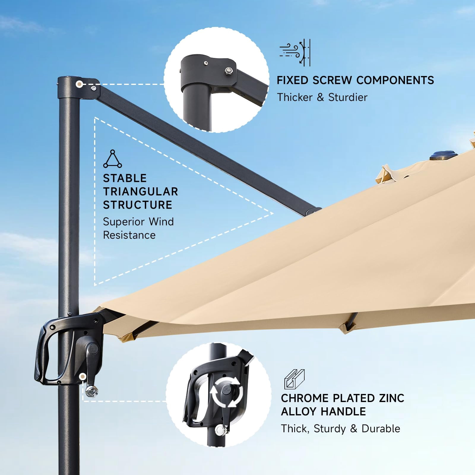 ONBRILL Patio Umbrella, 8x13FT Cantilever Double-Sided Rectangular Umbrella w/Free Height Adjustment