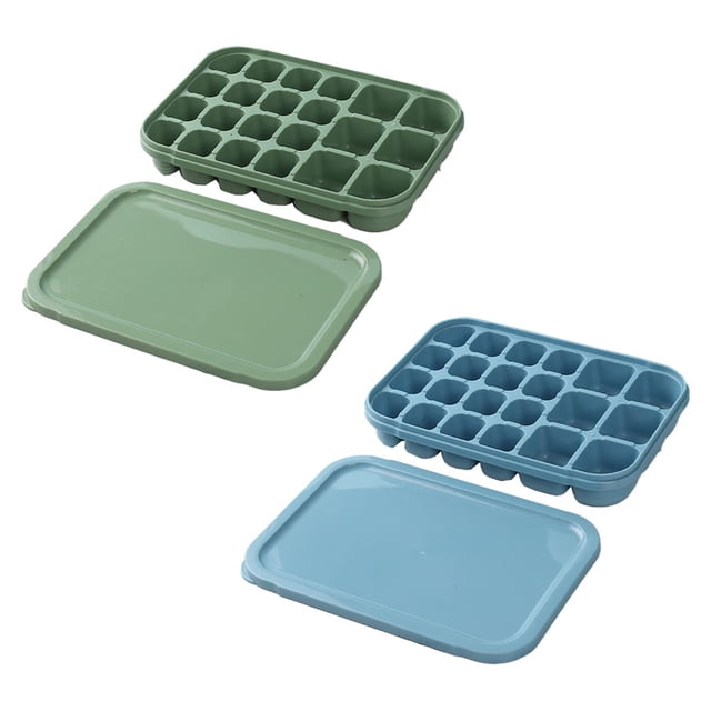 Bandejas pequeñas para cubitos de hielo, moldes para hielo flexibles cubiertos con tapas, fáciles de liberar, apilables y duraderas, Juego de 2