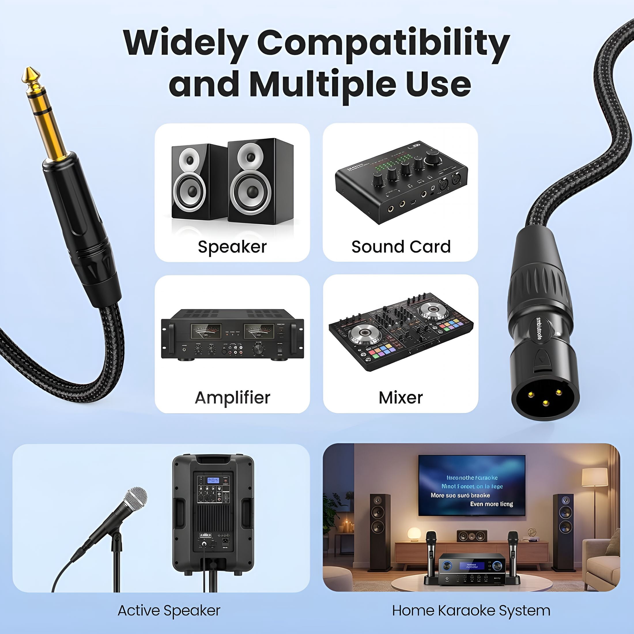 EXLEAF XLR Male to 1/4,TRS to 6.35mm -10ft 2Packs Gold-Plated Connectors Nylon Braided Cable,Quarter Inch to XLR Male Cable for Speakers,Mixers,Amplifiers - 10feet