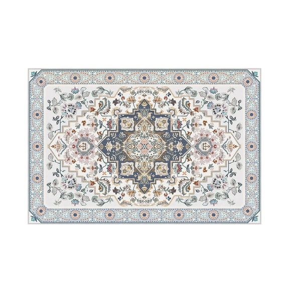 Vintage Ethnic Area Rugs, Classical Badge Washable Non-Slip Rug for Bedroom, Dining Room, Living Room, 4 x 6 ft, Blue, 1 Pack