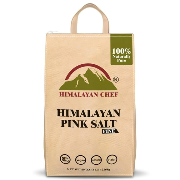 Himalayan Chef Pink Himalayan MFF30 Salt Fine Grain, 5 lbs Bag - Pure, Natural, Kosher, Non-GMO, Mineral-Rich, for Cooking, Seasoning, Baking, Table Use, 84 Minerals