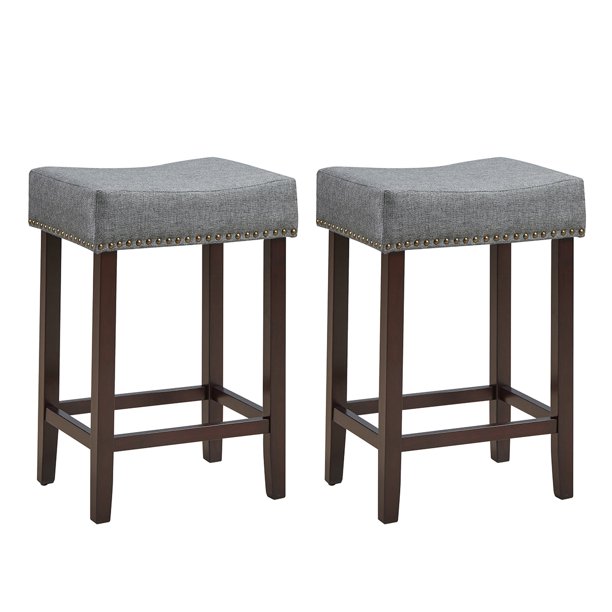 Costway Set of 2 Nailhead Saddle Bar Stools 24'' Height W/ Fabric Seat