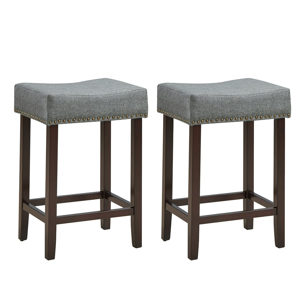 Costway Set of 2 Nailhead Saddle Bar Stools 24'' Height w/ Fabric Seat