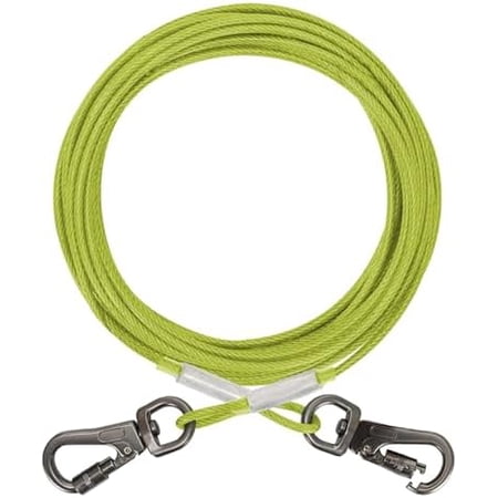 Dog Tie Out Cable - Chew Proof Steel Wire Lead - Tangle Free Chain for Pups - Leash with Interchangeable Handles for Small to Medium Dogs Up to 45lbs Green 20ft