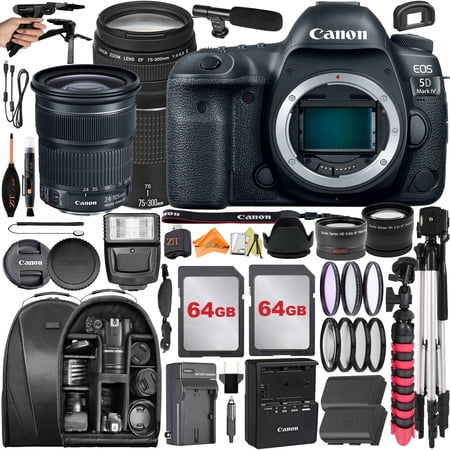 Canon EOS 5D Mark IV DSLR Camera with 24-105mm + 75-300mm Lens + 2 Pack 32GB + Backpack + ZeeTech Accessory Bundle (International Version)