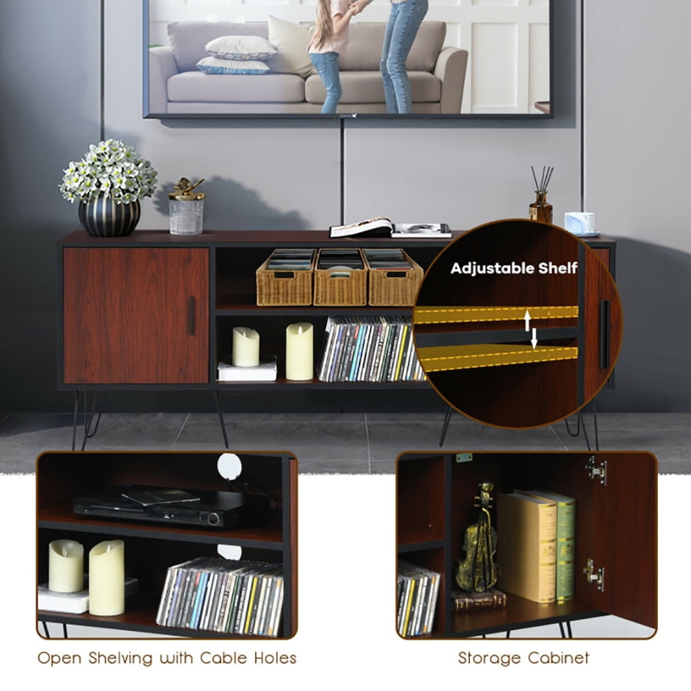 Finihen TV Stand, TV Cabinet, 59 Inches Retro Wooden TV Stand for TVs up to 65 Inches, Media Entertainment Center with Storage, for Living Room, Bedroom, Brown