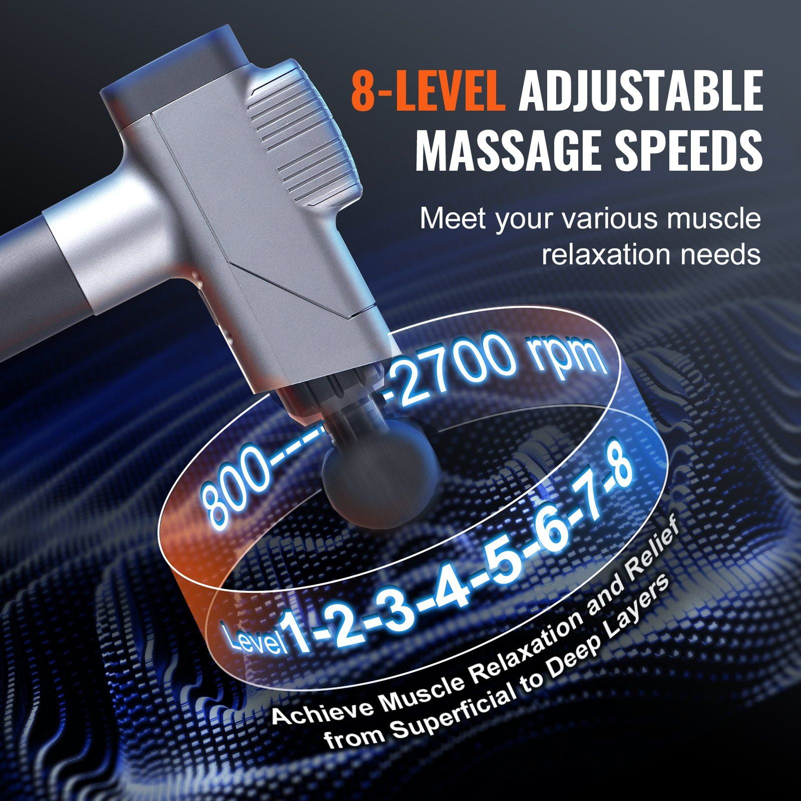 Deep Tissue Massage Gun Percussion Muscle Massager for Athletes with 8 Speed Levels 6 Massage Heads 16V 2500mAh Battery Handheld Pain Relief Muscle Relaxation