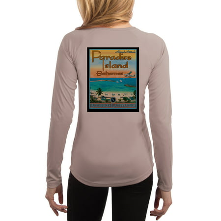 Vintage Destination Paradise Island Women's UPF 50+ UV Sun Protection Long Sleeve T-shirt Small Athletic (Best Sailing Destinations Long Island Sound)